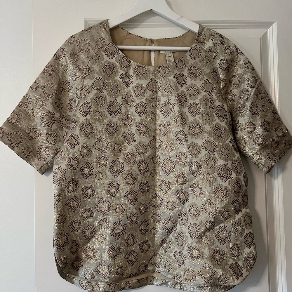 Vintage J.Crew jacquard top in gold | Sz 8